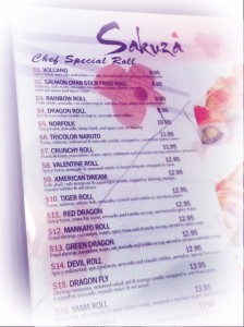 Menu at Sakura Restaurant