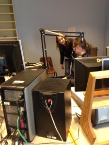 Angela and Birdy filming a scene in the Production Studio.